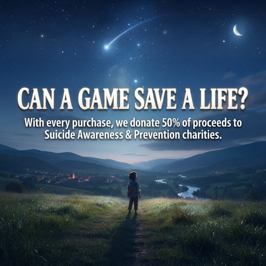 Play with purpose. Every purchase of our tabletop and trivia games directly supports suicide awareness and prevention, with 50% of proceeds donated to vital charitable causes. Discover games that bring people together while making a true difference.