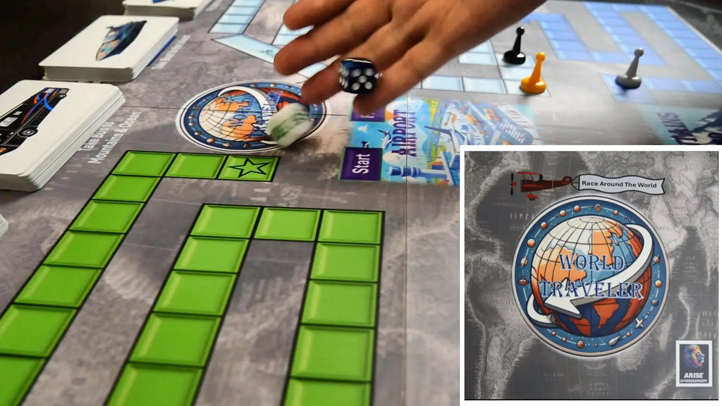 A player rolling dice on the game board 