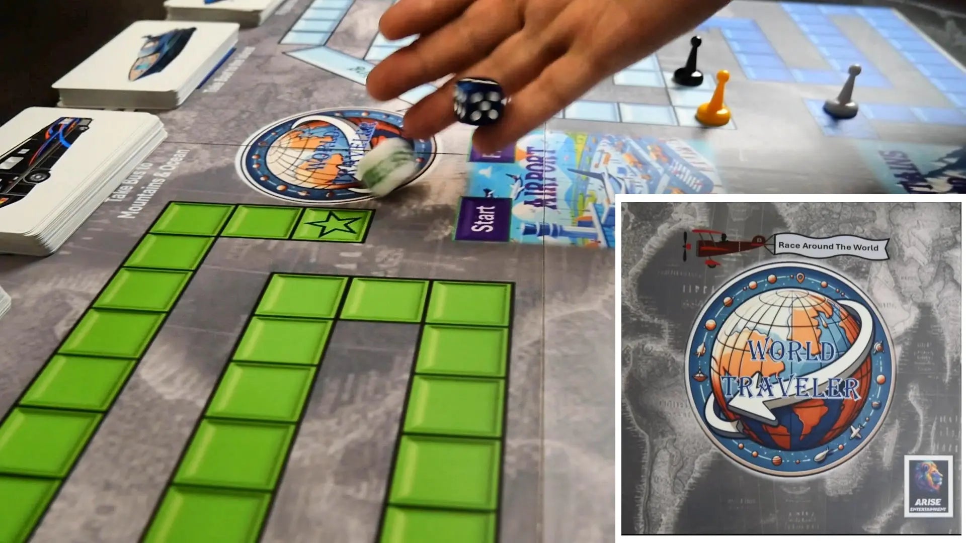 A player rolling dice on the game board 