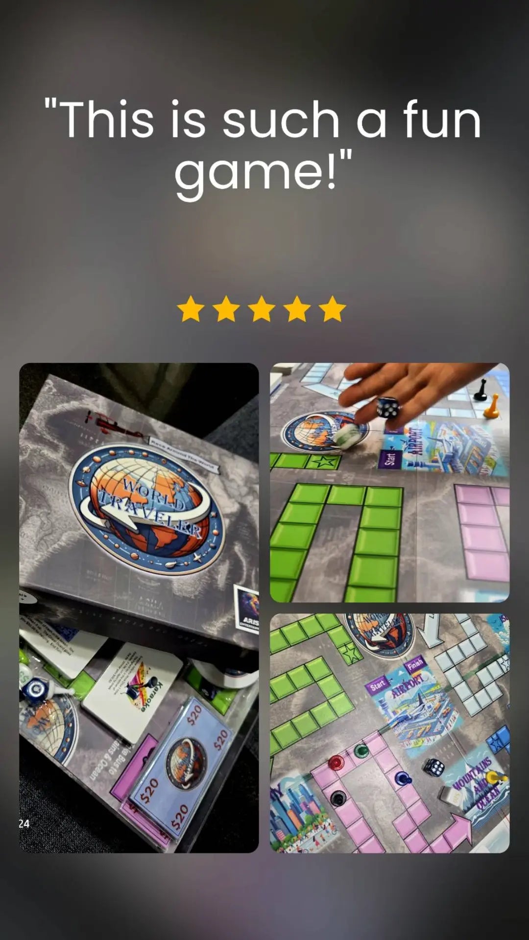 Review feedback giving 5 stars to World Traveler Board Game 