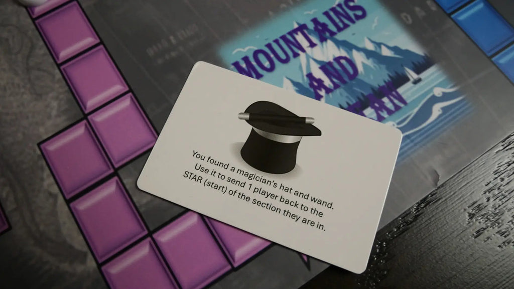 A card showing a magicians hat and wand allowing a player to send another player back to start