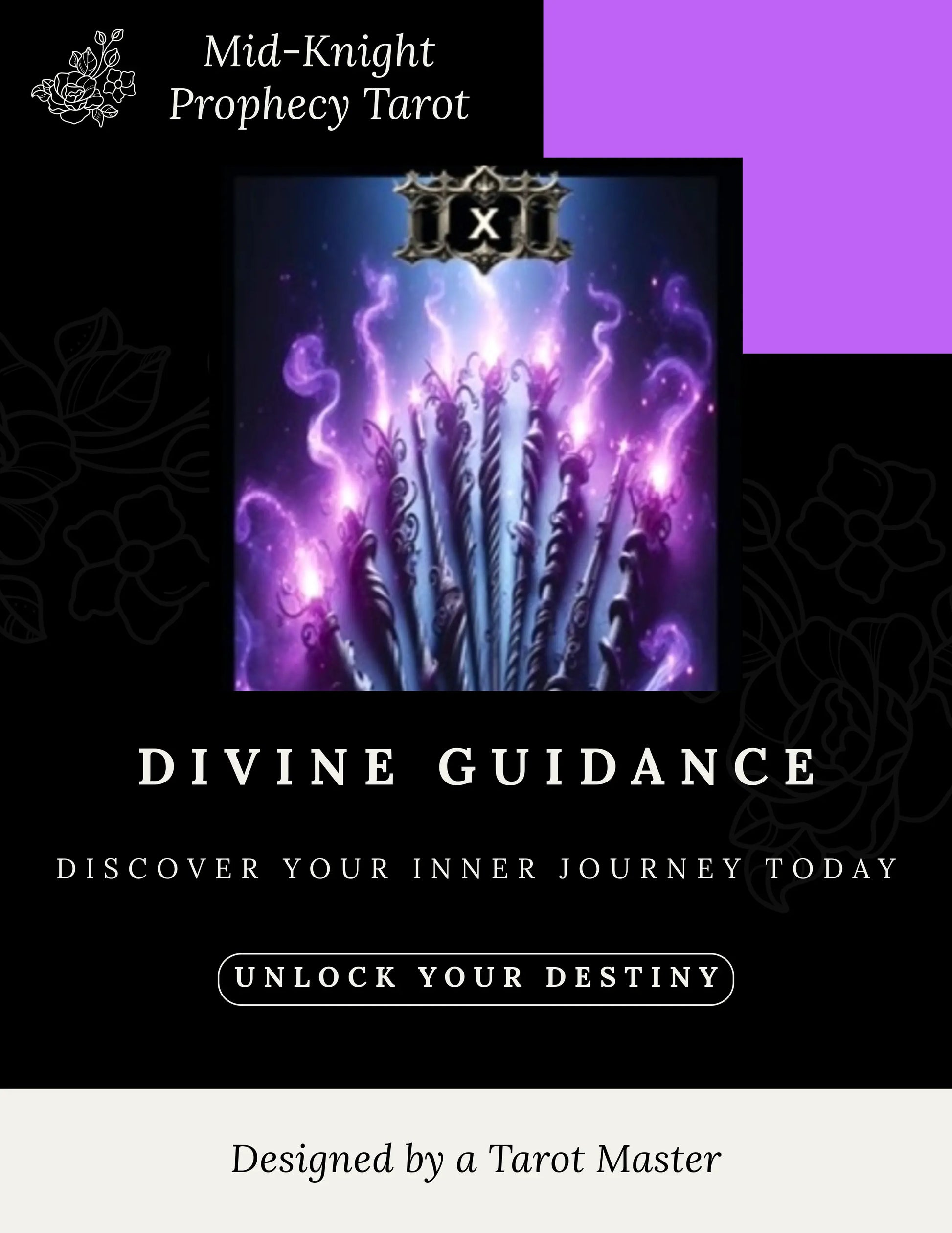 The ten of wands with terms divine guidance and unlock your destiny 